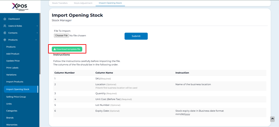 Importing Opening Stock 2