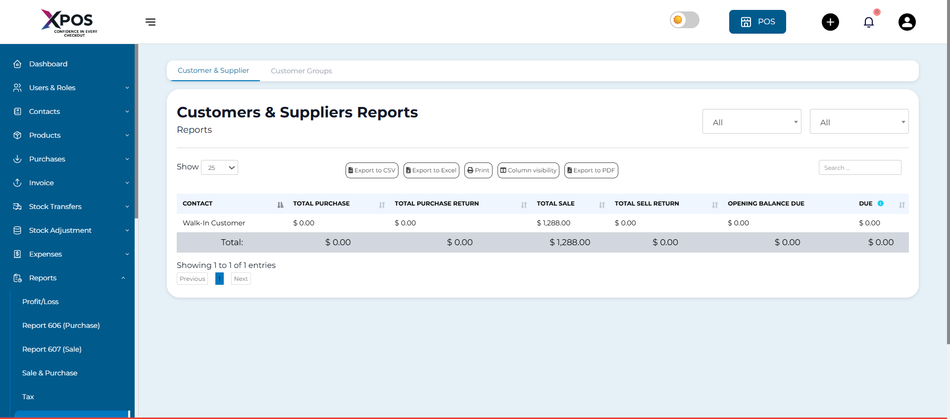 Customers and Suppliers Report